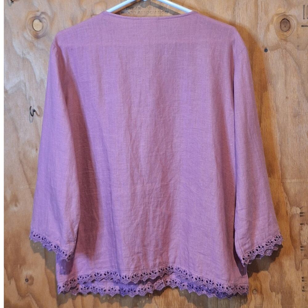 Two Star Dog Shirt Women's Large 100% Linen Mauve Pink Lace Classic Workwear - Picture 4 of 8